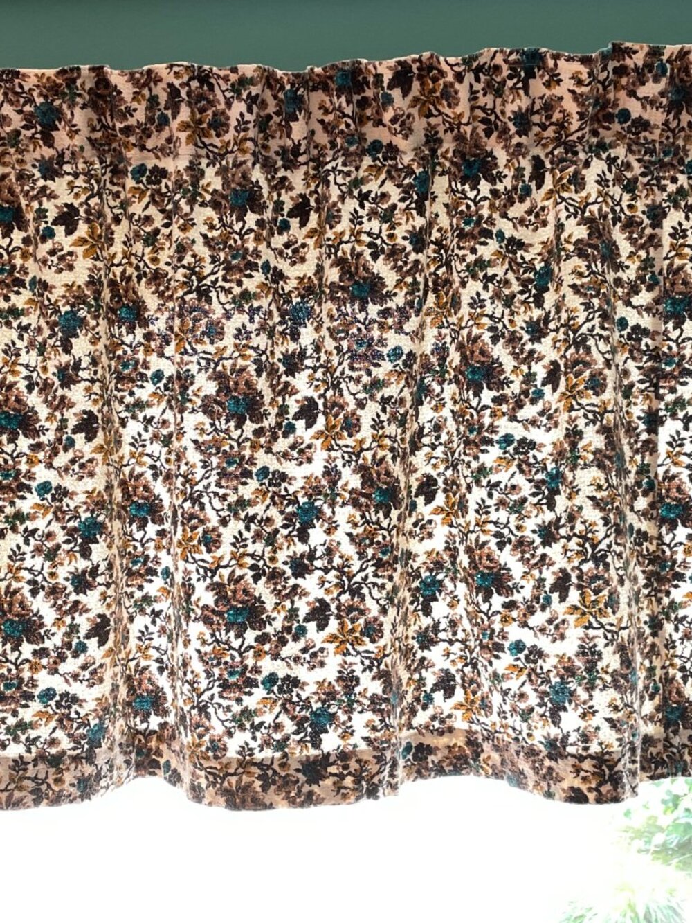 Vintage 1960s barkcloth curtain single floral thick panel, Mid Century window